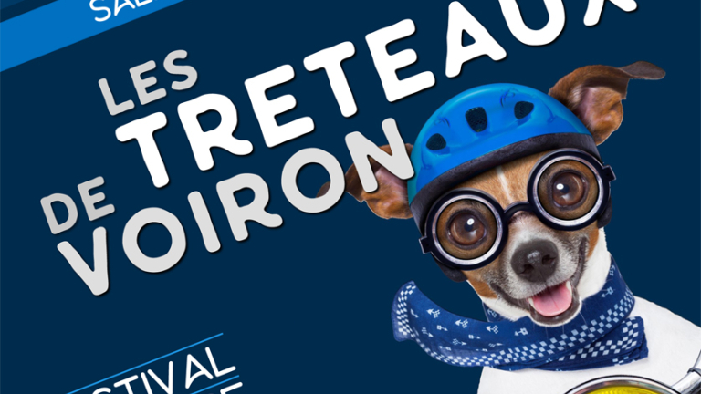 Affiche officielle de la 21me dition du festival avec les dates et leur logo : un Jack Russell qui fait de la moto