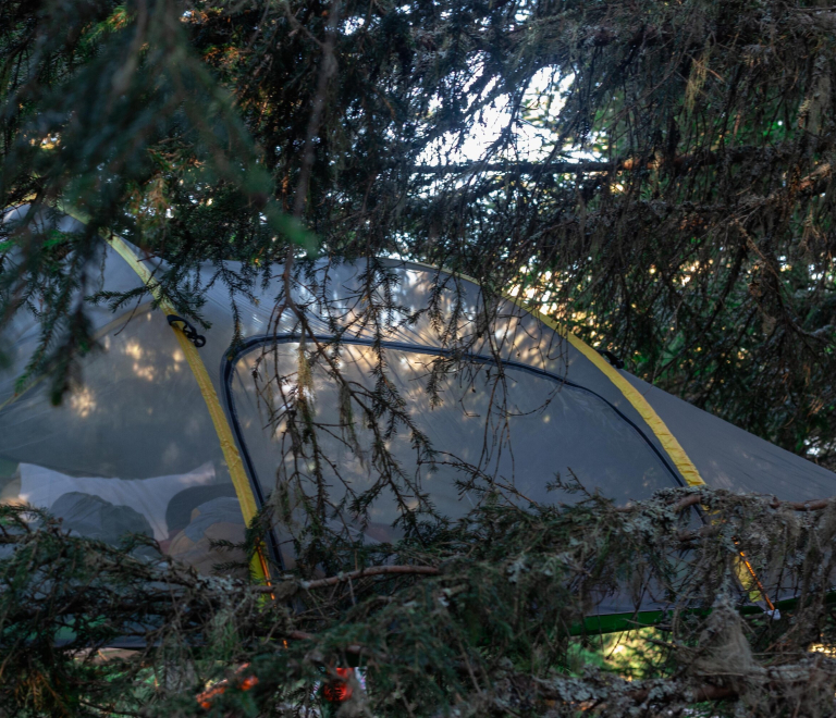 Photo tente suspendue dans les arbres Chamrousse